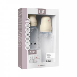 Coffret de 2 biberons + tétines silicone ivoire Bibs
