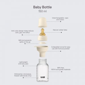 Biberon anti colique 150 ml ivoire + tétine latex Bibs