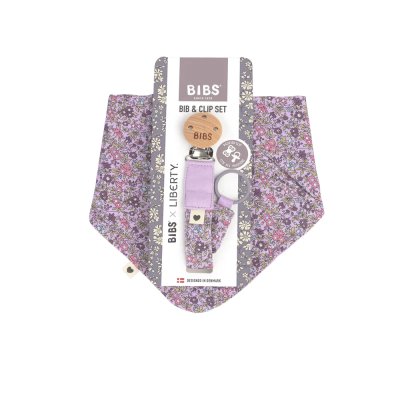 Set bavoir + attache tétine liberty chamomile lawn violet sky