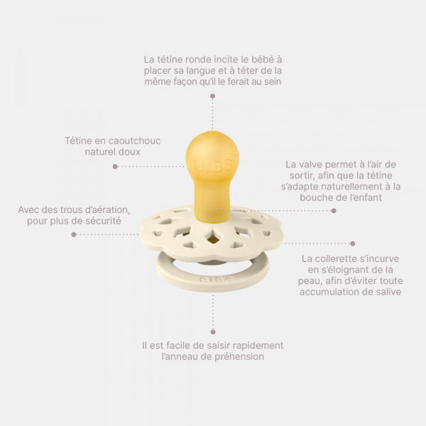 Pack de 2 sucettes bohème caoutchouc 6 mois+ blossom et dusky lilac Bibs