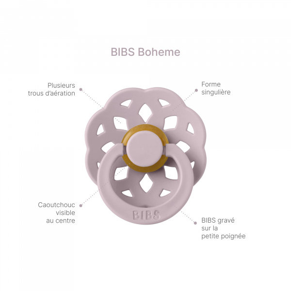 Pack de 2 sucettes bohème caoutchouc phosphorescente 0-6 mois sage et cloud Bibs