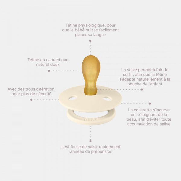Pack de 2 sucettes colour caoutchouc symétrique 0-6 mois ivory et blush Bibs