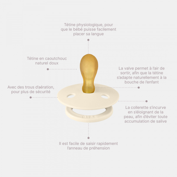 Pack de 2 sucettes colour caoutchouc symétrique 6 mois+ ivory et blush Bibs