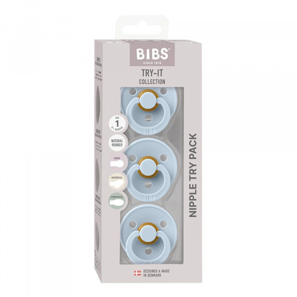 Pack de 3 sucettes try-it baby blue Bibs
