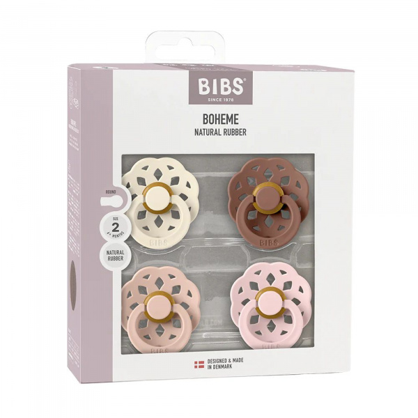 Bibs pacifier boheme 4 pack latex size 2 ivory/blush/woodchuck/blossom Bibs