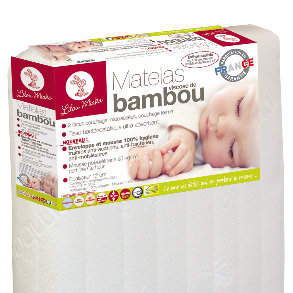 Matelas bébé viscose bambou 70 x 140 cm de Lilou miaka sur allobébé
