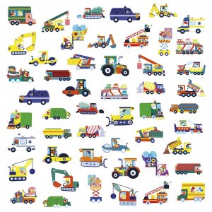 50 grandes gommettes stickers véhicules Janod
