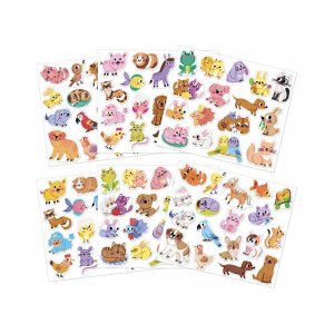 100 gommettes stickers animaux de compagnie Janod