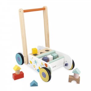 Chariot de marche enfant avec cubes en bois à encastrer pure Janod