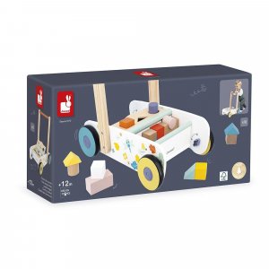 Chariot de marche enfant avec cubes en bois à encastrer pure Janod
