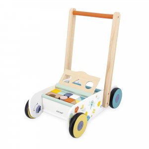 Chariot de marche enfant avec cubes en bois à encastrer pure Janod