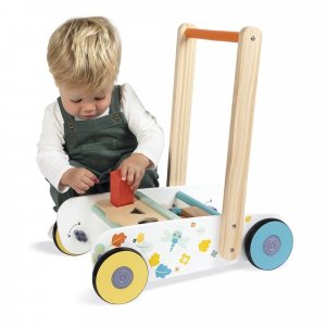 Chariot de marche enfant avec cubes en bois à encastrer pure Janod