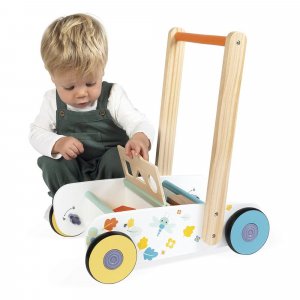 Chariot de marche enfant avec cubes en bois à encastrer pure Janod