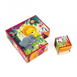 Lot de 9 cubes en carton animaux de la jungle Janod