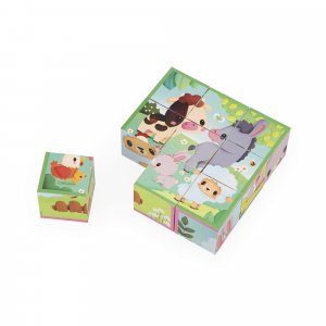 Lot de 9 cubes animaux de la ferme Janod