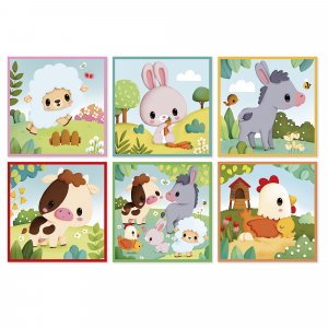 Lot de 9 cubes animaux de la ferme Janod
