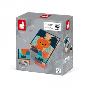 Lot de 6 cubes en bois animaux Janod