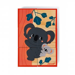 Lot de 6 cubes en bois animaux Janod