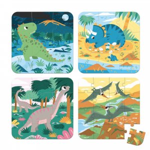 Lot de 4 puzzles évolutifs dinosaures Janod