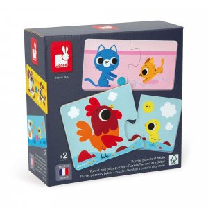Lot de 12 puzzles de 2 pièces parents et bébés animaux Janod