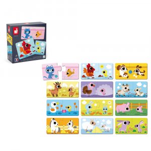 Lot de 12 puzzles de 2 pièces parents et bébés animaux Janod