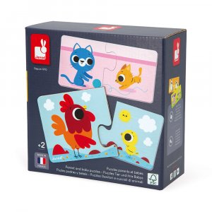 Lot de 12 puzzles de 2 pièces parents et bébés animaux Janod