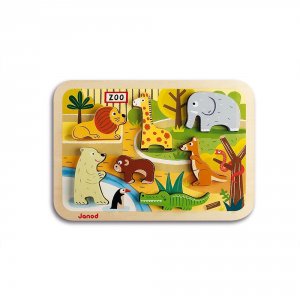 Puzzle en bois chunky animaux du zoo 7 pièces Janod