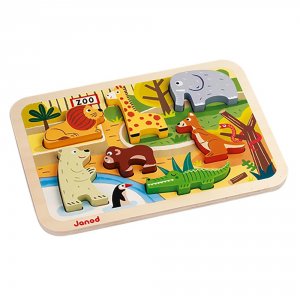Puzzle en bois chunky animaux du zoo 7 pièces Janod