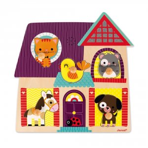 Puzzle en bois musical mes petits compagnons 5 pièces Janod