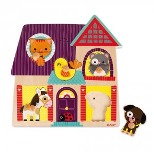 Puzzle en bois musical mes petits compagnons 5 pièces Janod
