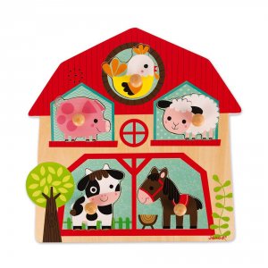 Puzzle en bois musical les copains de la ferme 5 pièces Janod