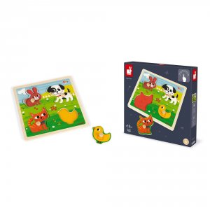Puzzle en bois tactile premiers animaux 4 pièces Janod