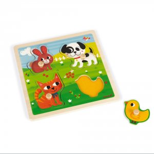 Puzzle en bois tactile premiers animaux 4 pièces Janod