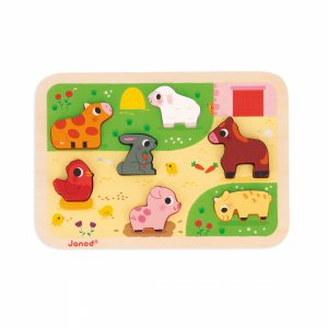 Puzzle en bois chunky animaux de la ferme 7 pièces Janod