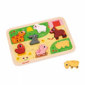 Puzzle en bois chunky animaux de la ferme 7 pièces Janod