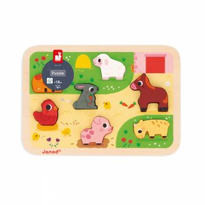 Puzzle en bois chunky animaux de la ferme 7 pièces Janod