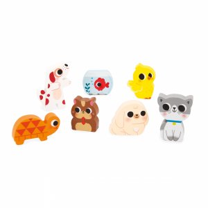 Puzzle en bois chunky animaux familiers 7 pièces Janod