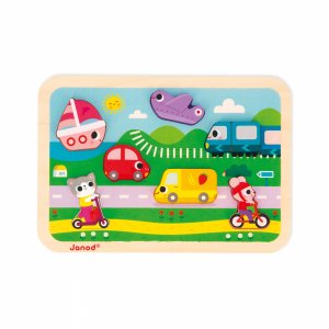 Puzzle en bois chunky véhicules 7 pièces Janod