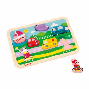 Puzzle en bois chunky véhicules 7 pièces Janod