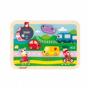 Puzzle en bois chunky véhicules 7 pièces Janod