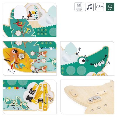 Panneau d'activités en bois busy board crocodile tropik