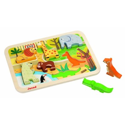 Puzzle en bois chunky animaux du zoo 7 pièces