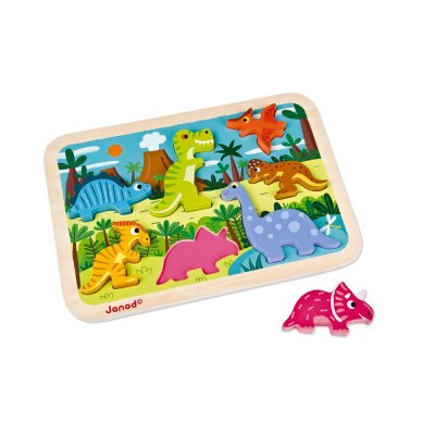 Puzzle en bois chunky dinosaures 7 pièces