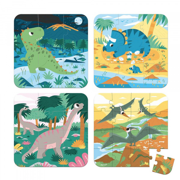 Les imparfaits - lot de 4 puzzles évolutifs dinosaures Janod