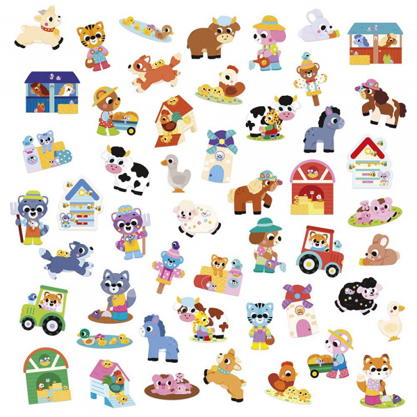 50 grandes gommettes stickers animaux de la ferme Janod