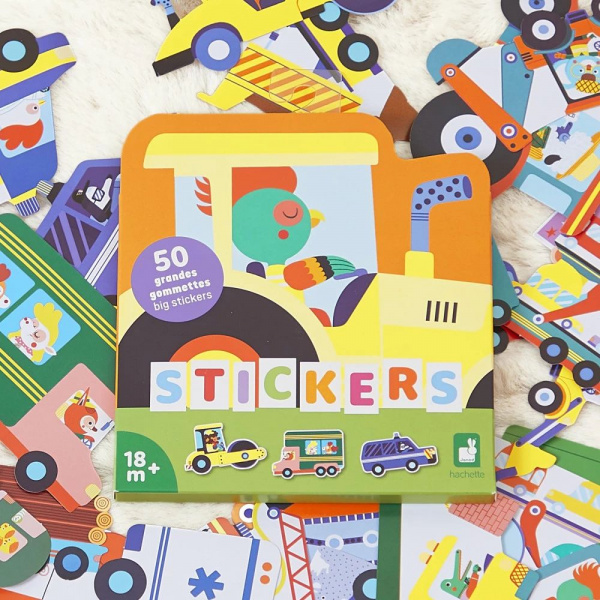 50 grandes gommettes stickers véhicules Janod