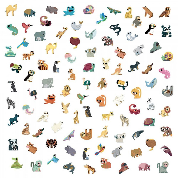 100 gommettes stickers animaux exotiques Janod