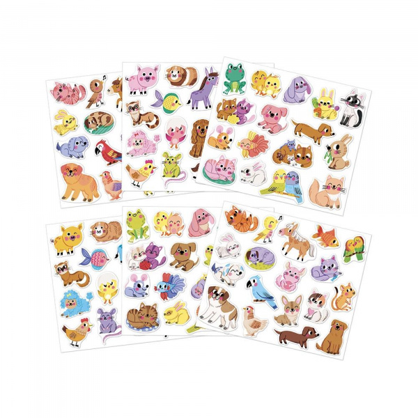 100 gommettes stickers animaux de compagnie Janod