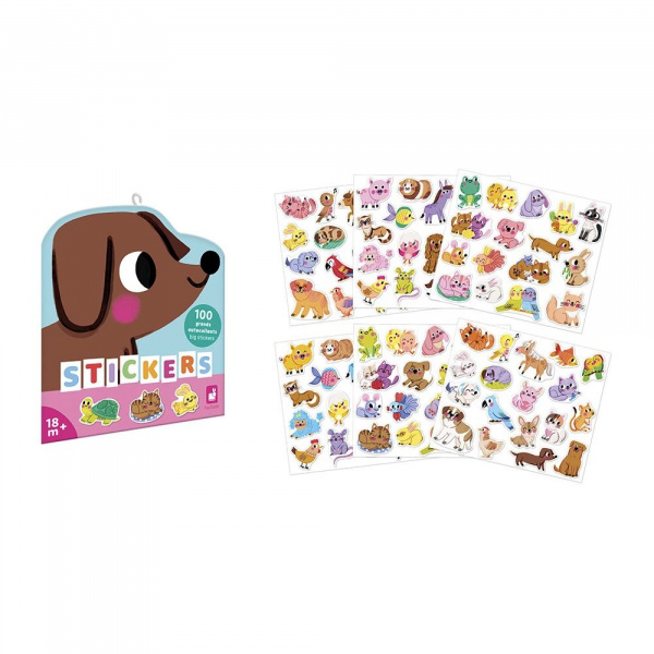 100 gommettes stickers animaux de compagnie Janod