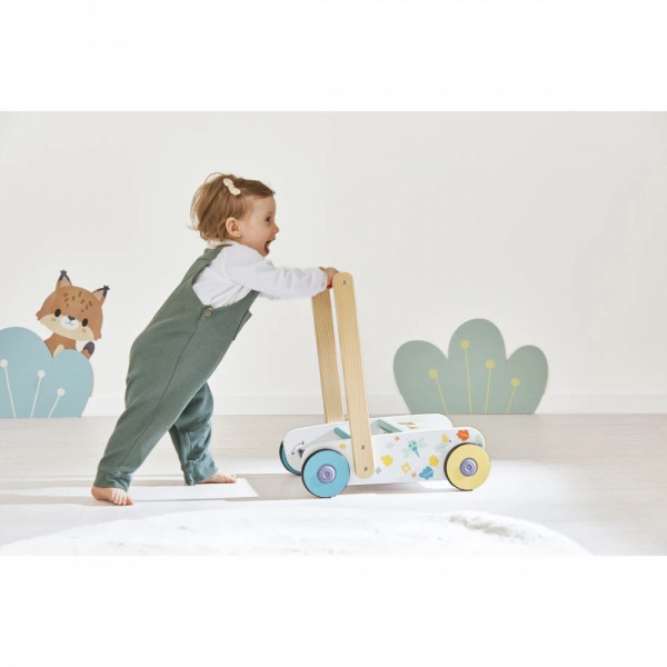 Chariot de marche enfant avec cubes en bois à encastrer pure Janod